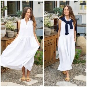 Frank & Eileen White Sleeveless V-Neck Midi Dress